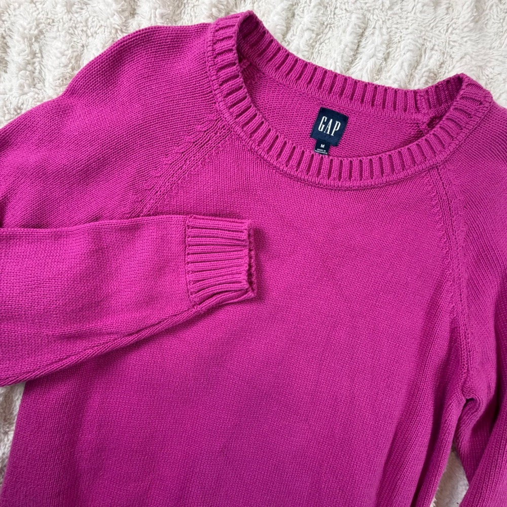 Gap Magenta Pink Cotton Shaker Stitch Crewneck Raglan Sweater Womens Medium